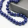 Kedjor Strand Noble Dark Blue Artificial Shell Pearl 8/10/12mm runda pärlor Halsband Fashion Jewelry Making Rope Chain Gift 18inch Y937