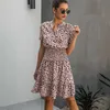 Casual Dresses Polka Dot Dress Ladies Leopard Print Casual Black Summer Ruffled Mini Dress Button Purple Waist Fit Dress 2021 Women's Clothing G230311