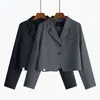 Kvinnors kostymer blazers kvinnor jacka långärmad dräkt kappa designknapp upp kontor dam beskuren jacka vintage japan jk kort blazer solid svart grå 230311