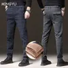 Męskie spodnie zimowe męskie polarowe polar Slim Plaid Pants Fashion Business Fashion grube marka Czarna niebieska szara fluff Villus Casualne spodnie 230311