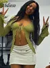 Kadın Tshirt Abdieso Y2K Vintage Flare Uzun Kollu Tişört Kadın Seksi Sokak Giyim Yeşil Sonbahar V Boyun Bandaj Sıska Gömlek Üstler Sıradan 230310