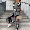 Damesbreien T Tees Autumn Winter Knust Cardigan Women Striped Patchwork Elegant Loose Long Outerwear Maxi Y2K Sweater Coat Soft Jack 230310