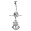 Navel Bell Button Rings D0555 Cross And Anchor Belly Ring Drop Delivery Jewelry Body Dhgarden Dhpxh