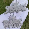 Nome personalizado de prata de ouro da moda pendente de bling cz cartas de coroa pendente com 3 mm 24 polegadas Cadeia de corda Homens de hip hop jóias
