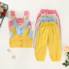 Ensembles de vêtements Pudcoco enfant en bas âge bébé fille vêtements couleur unie sans manches sangle culture bouton hauts pantalons longs 2 pièces tenues 1-6Y