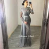 Feestjurken Elegant grijze moslim zeemeermin avondje lange mouw luxe Dubai vrouwen formele prom jurk plus size bruiloft nachtjurksparty