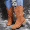 Boots Women Western Boots Autumn Vintage Long Tube Knight Boot Female Embroider High Heel Leather Shoes Knee-High Cowboy Boots 230311