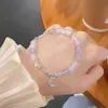 Armbänder Süßes und frisches Ins-Amethyst-Mond-Anhänger-weibliches erdbeergrünes Kristallperlen-Studentenarmband