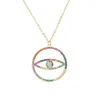 Chains Fashion Gold Color Chian 45 5cm Round Eye Pendant Filled Colorful Rainbow Big Turkish Evil Bohemia Women Long Necklaces