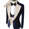 Costumes masculins Blazers 2023 Navy Blue Jacquard Suit Men 3 pièces sur mesure Slim Fit Groom Mariage de mariage Robe Prom Tuxedo Blazer Vest With