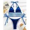 Kobiety stroje kąpielowe seksowny trójkąt bikini zestaw kobiet 2023 NOWOŚĆ SILL CRISS Cross Swimsuit Velvet Swim -Fakmear Micro Biquini Cathing Suit Sumping Y2303