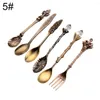 Dinnerware Sets 6Pcs Gold Inlay Crown Head Long Handle Coffee Dessert Spoon Fork Western Cutlery Kitchen Tableware Utensils