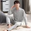 Menas de dormir de sono para homens outono de inverno plus size 4xl homens pijamas moda pijamas mass respiram livremente, algodão de algodão de algodão profundo Cardigan Nightwear 230317