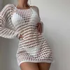 Kobiety stroje kąpielowe Wyglądanie przez puste bikini cover Ups Tops Women Beachwear Long Rleeve Sukienka na plażę Crochet Crochet Swimsuit 2023 Y230311