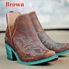 Laarzen herfst winter casual western cowboy enkel laarzen dames lederen cowgirl laars korte cossacks bota's hoge hakken schoenen mujer 230311