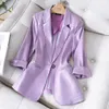 Damespakken Blazers Vrouwen Satin Silk Blazers Autumn vaste kleur Gotte kraag enkele knop blazer dames ol elegant slanke glanzende pak jas 230311