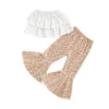 Ensembles de vêtements 2 pièces été costume pour bébé 2023 mode bébé filles belle coton solide dentelle à volants haut fleur imprimé pantalon évasé