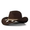 Breda brim hattar kvinnor ull ihålig västerländsk cowboy hatt lady tasseloutblack cowgirl sombrero hombre jazz mössa