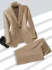 Женские костюмы Blazers Женщины формальный костюм брюк Beige Khaki Pink Ladies Blazer Juper Bucker Fashion Office Business Work 2 Piece Set 230311