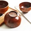 Bowls Japanese Style Solid Wooden Bowl Soup Rice Noodles Serving Round Tableware For Restaurant Kitchen Dinnerware