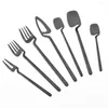 Conjuntos de utensílios de jantar 7pcs talheres fosco conjunto de faca garfo comprido colher fruta de aço inoxidável talheres de mesa de cozinha acessórios de cozinha