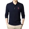 Polos pour hommes Mens Casual Business Revers Shirt Haute Qualité Brodé À Manches Longues Tshirt Hommes Vêtements 230311