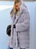 女性用毛皮のフェイクコート冬の特大の暖かいストリートウェア長袖のフード付きオーバーコート女性アウタープラスサイズの服