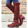 Stiefel Damen Winter Leder Punk-Stil Kniestiefel Vintage Nieten-Reißverschluss Damenstiefel mit Gürtelschnalle Schuhe in Übergröße 230311