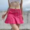 التنانير harajuku punk y2k denim mini pleate skirt سيدات الصيف الرجعية الجينز الجينز السراويل