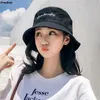 ワイドブリムハット韓国語版サマーサンハットレター刺繍バケツ帽子女性ヒップホップキャップ通気性コットンファッションパナマベディキャップP230311