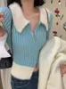 Kobiety Tees Faux Fur Knitted Sweter Design Design Slim Eleganckie zamek błyskawiczne biuro damskie dama casual y2k uprawa tops koreańska moda zima 230310