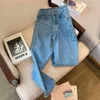 Women's Jeans Fashion Women Denim Pants Straight Long Jeans Pants 3D Flowers Embroidery High Waist Ladies Jeans Wide leg pants Trousers 230311