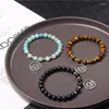 Strand Design Feminino Chakra Bracelete redonda Africano Aagtes Minchas naturais Amazonite Stone Lotus Flower Charm Men