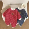 Strampler Baby Mädchen Kleidung Frühling und Herbst geboren Body Langarm Rundhals rot gestreift Overall 0-2 Jahre alte Jungen Babykleidung 230311