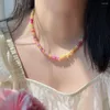 Łańcuchy y2k bohemia kryształowe koraliki naszyjnik Kobiety etniczny kolorowy kolorowy łańcuch stali nierdzewnej dziewczęce biżuteria mody