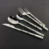 Dijkartikelen sets 24 stks gouden zilveren roestvrijstalen bestek set westers flatware -servies met houten handgreep metalen diner lepel vorkmes