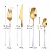 Dinnerware Sets Stainless Steel Cutlery White Gold Fork Spoons Knives Set Tableware Complete Dinner Kitchen Utensils Teaspoons Dropshopping