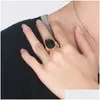 Ювелирные обручальные кольца Большие черные каменные ленты для женщин Золотое цвет нержавеющая сталь Обручальное кольцо Подарок R331GWEDDing Drop Deli Dhjen