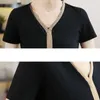 Blouses femininas Mulheres primavera camisas de estilo do verão Lady Casual Manga curta Decoração de borda de decote em V Blusas Tops DD8144