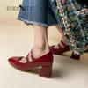 Dress Shoes Retro Mary Janes Shoes Women Spring Leather Heels Shoes Lady Fashion High Heels Sandals Double Buckle Heeled Shoe Square Toe 230311