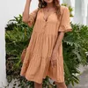 Casual Dresses 5-point Sleeves Mid-length V-neck Lace-up Decorative Dress Fashion Casual Solid Color Fringed Butterfly Loose Mini Dress 2021 G230311