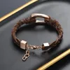 Bangle Punk Men's Woven Multi-layer Coffee-colored Leather Special Birthday Gift Stainless Steel Bracelet JewelryBangle