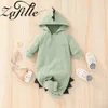 Rompers ZAFILLE 100% Cotton born Baby Clothes Solid Hooded Zipper Jumpsuit Rompers Toddler born Boy Girl Cartoon Dinosaur Costume 230311