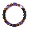 Braccialetti in pietra naturale perline di quarzo roccioso perline quadrate fascino occhio di tigre ametiste braccialetto di cristallo viola per donne uomini gioielli curativi