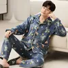 Men's Sleepwear Winter Warm Mens Pajamas Set Flannel Long Sleeve V Neck Homewear 2 Piece Casual Loungewear 5XL Hombre Pyjama Male Nightgown 230311