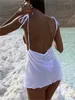 Dames badkleding wsevypo sexy backless Suspender mini strandjurk zomer zomer vrouwen zwempak cover-ups doorzichtige mouwloze halter tie-up jurken y230311