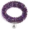 Bracelets de charme Bracelet d'améthystes en cristal violet naturel 6mm collier de perles Yoga 108 Bracelet en pierre Mala pour femmes bijoux d'énergie de Lotus 230310