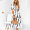 Casual Dresses Elegant Ladies Summer Dress Fashion Print Lace Slim Office Ladies Cloth Sort Sleeve Casual Midi Dresses For Women Robe Femme G230311