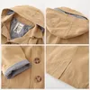 Tench Coats Kids Boys Boys Coat 가을 아기 전체 슬리브 후드가있는 버튼 카키색 긴 스타일 외부 웨터 캐주얼 바람 방지 어린이 옷 230311