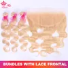 #613 Blonde Farbe Bündel mit Spitze Frontal 13x6 13x4 Jungfrau-Menschenhaar-Verlängerungen Bündel mit Frontal Queen Haarprodukten